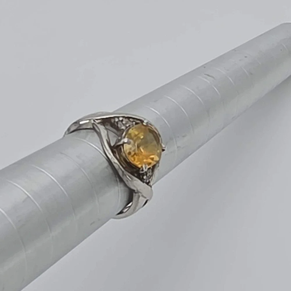 Vintage Citrine Ring Diamond Accents 925 Sterling Silver Size 5‎ FREE $HIPPING!!